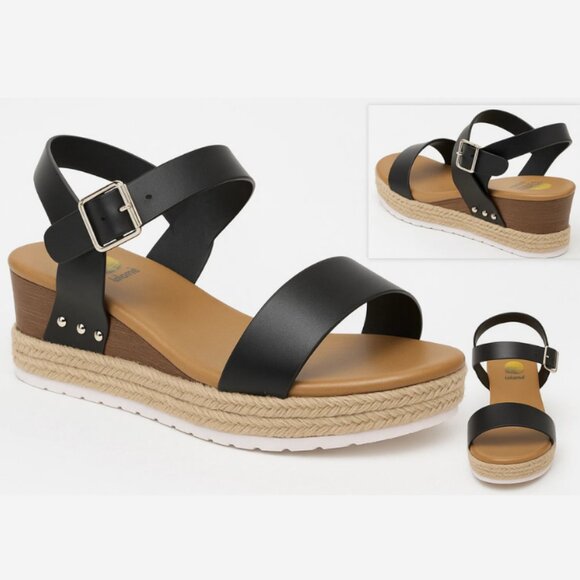 Maui Island Sandals Espadrille Platform Wedge 3" - 1" Women’s 11 M Black Straps - Picture 1 of 6